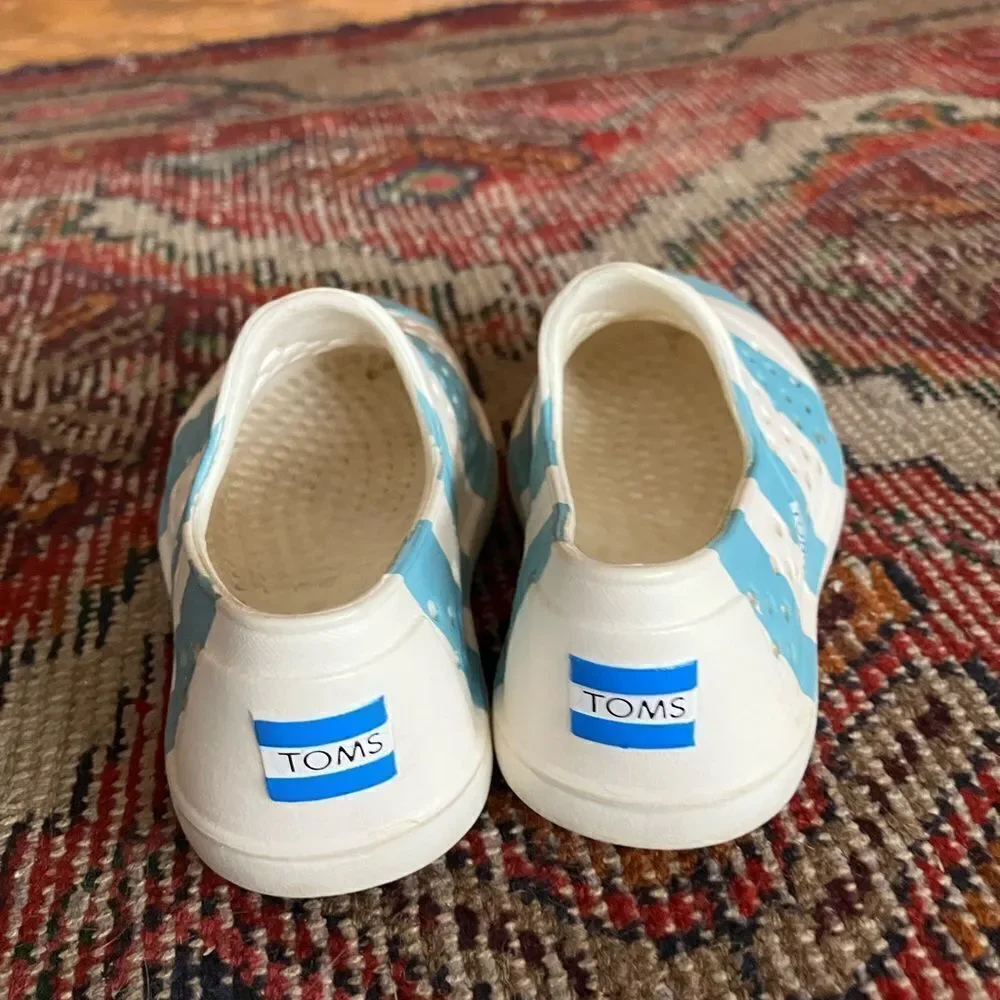 Toms Blue and White Shoes with Slip-On Style and Ventilated Design